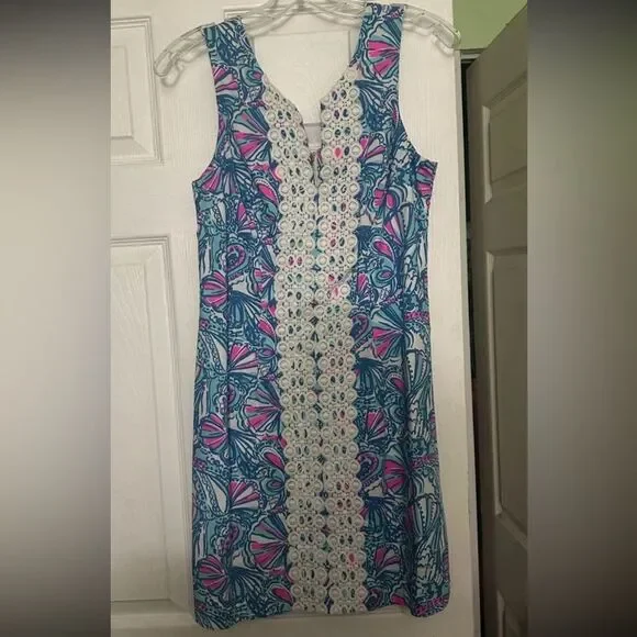 NWOT Lilly Pulitzer x Target 20th Anniversary My Fans Blue Pink Shift Dress Sz 6 - Picture 7 of 7